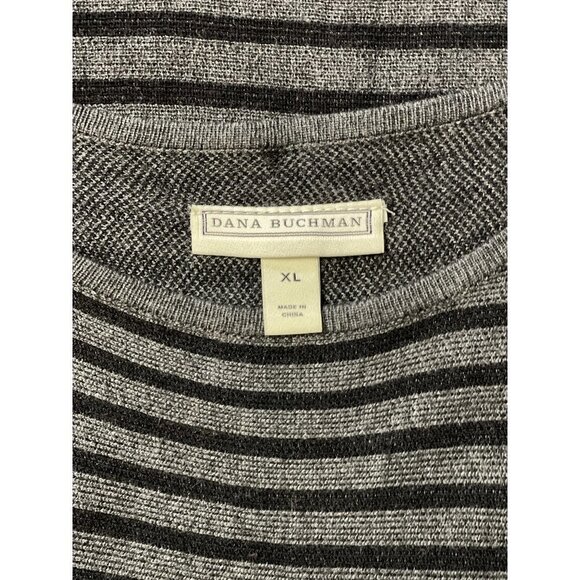 DANA BUCHMAN Woman's Striped Tunic Top Size XL‎ Lightweight Stretch Grey Black - Picture 5 of 7